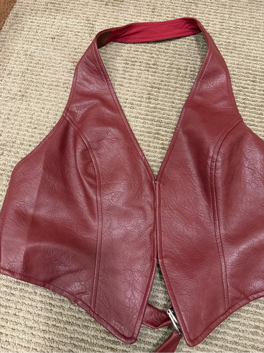 Deep Wine Red Faux Leather Halter Vest